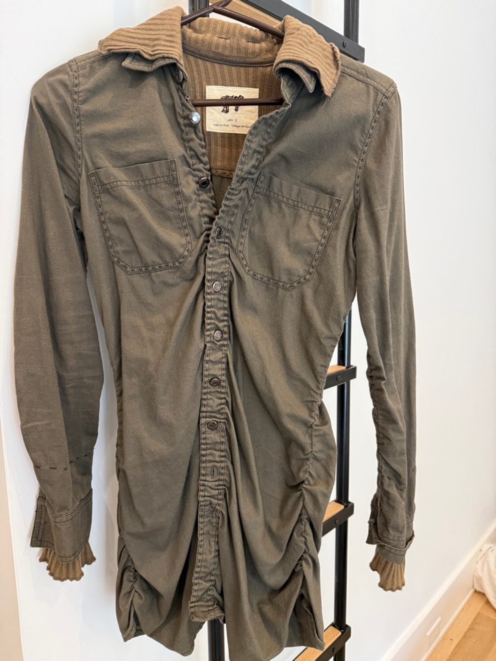 Free People Olive Green Button-Down Shirt
